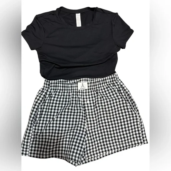 ANRABESS Women's Gingham Check Shorts Plaid Sleep & Lounge Black and White - Picture 10 of 16